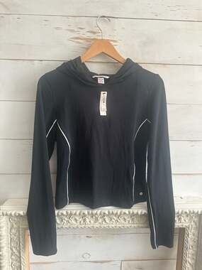 Victoria's Secret Black Long Sleeve Hoodie with White Piping Detail, Size Large